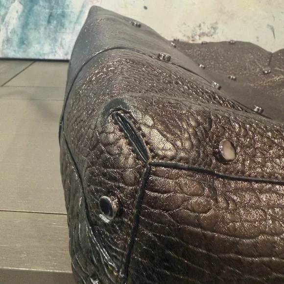 Jimmy Choo Metallic Bronze Pebble Leather Shopper Tote Bag Gently Used - Picture 9 of 13
